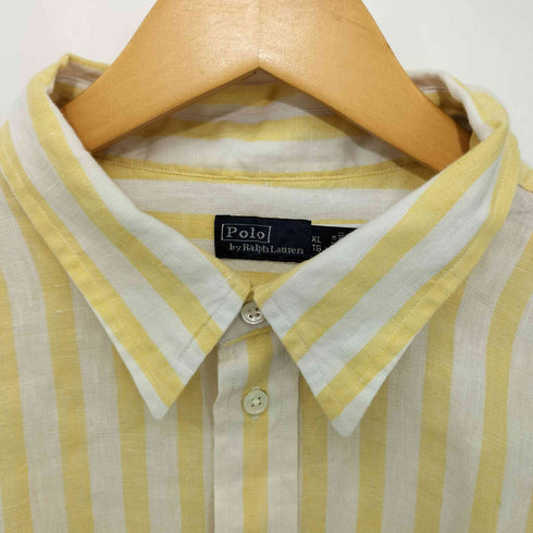 ポロバイラルフローレン Polo by RALPH LAUREN ポニー刺繍 リネンストライプシャツ メンズ import:XL