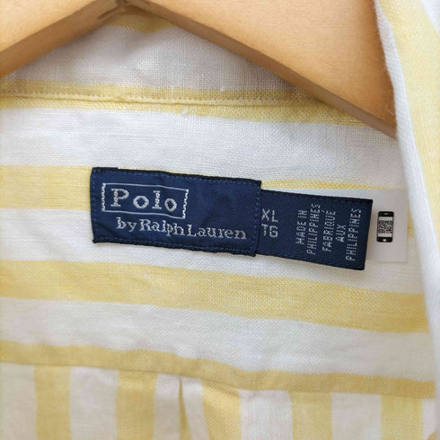 ポロバイラルフローレン Polo by RALPH LAUREN ポニー刺繍 リネンストライプシャツ メンズ import:XL