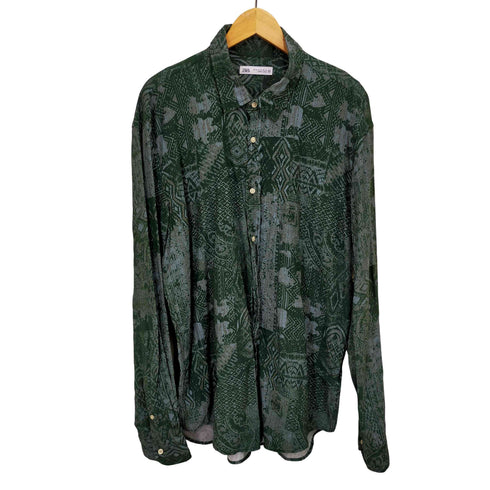 ザラ ZARA L/S総柄レーヨン混シャツ メンズ import:XL