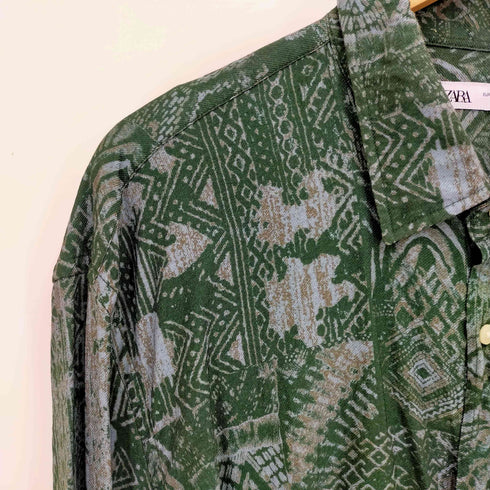 ザラ ZARA L/S総柄レーヨン混シャツ メンズ import:XL