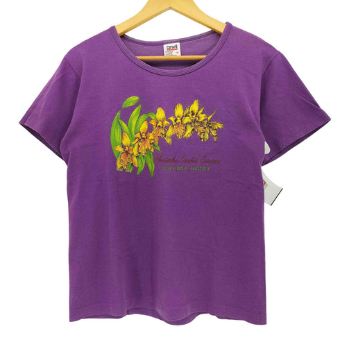90S anvilボディ 花柄 企業プリント Uネック S/S Tシャツ レディース import:S