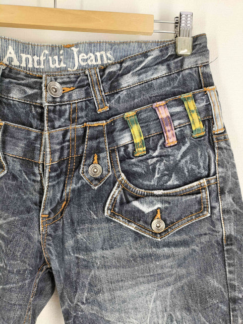 ANTFUI JEANS 再構築 ダブルベルトループ グランジデニムショーツ Y2K メンズ 79