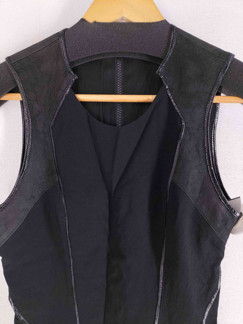 ヘルムートラング HELMUT LANG レザー切替 パイピング タイトワンピース チュニック レディース