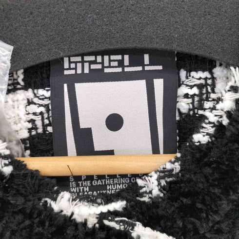 SPELLEDIT ブロックチェックファーパイピングノーカラージャケット レディース