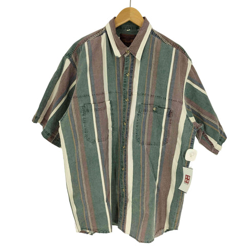 ラングラー Wrangler 80-90S RUGGED WEAR 茶タグ ストライプ S/S シャツ メンズ import:L