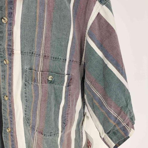 ラングラー Wrangler 80-90S RUGGED WEAR 茶タグ ストライプ S/S シャツ メンズ import:L