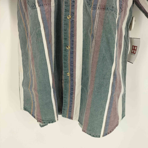 ラングラー Wrangler 80-90S RUGGED WEAR 茶タグ ストライプ S/S シャツ メンズ import:L