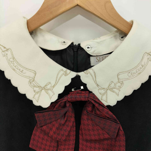 シークレットハニーバイハニーバンチ Secret Honey by Honey Bunch ベロア フリル リボン付き 刺繍 ショートスリーブワンピース レディース JPN:2