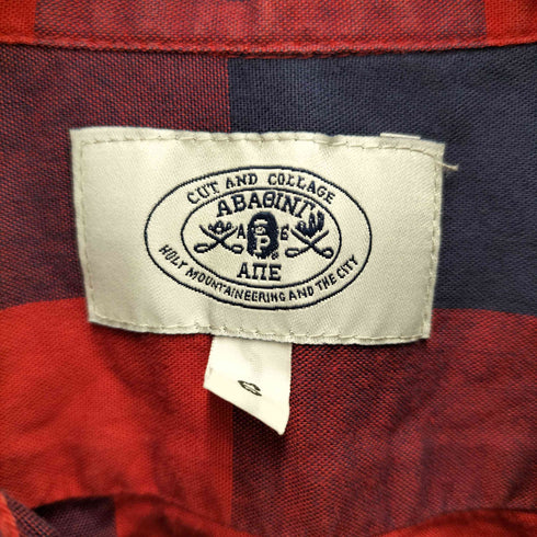 アベイシングエイプ A BATHING APE ロゴ刺繍 ボタンダウン S/S チェック シャツ メンズ JPN:S