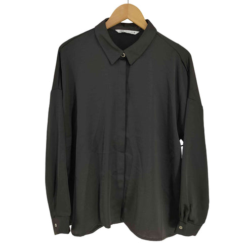ザラ ZARA ポリサテン 比翼サテンL/Sシャツ レディース JPN:L