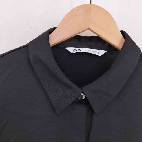 ザラ ZARA ポリサテン 比翼サテンL/Sシャツ レディース JPN:L