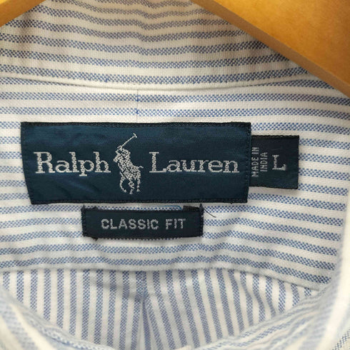 ラルフローレン RALPH LAUREN CLASSIC FIT ポニー刺繍 ストライプ ボタンダウン S/S シャツ メンズ import:L