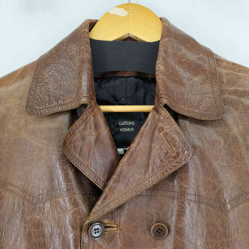 costume homme made in italy レザー ハーフコート メンズ 46