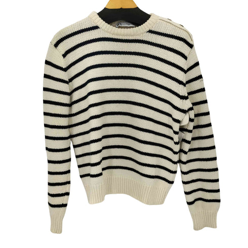 ザラ ZARA ショルダーボタン コットンボーダーニット レディース import:M