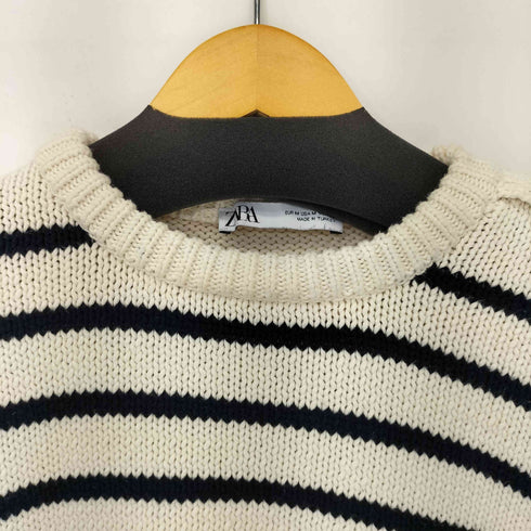 ザラ ZARA ショルダーボタン コットンボーダーニット レディース import:M