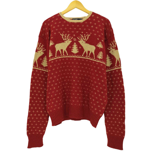 ポロバイラルフローレン Polo by RALPH LAUREN 90s HANDKNIT ウール100 ノルディック柄 ハンドニット メンズ import:L