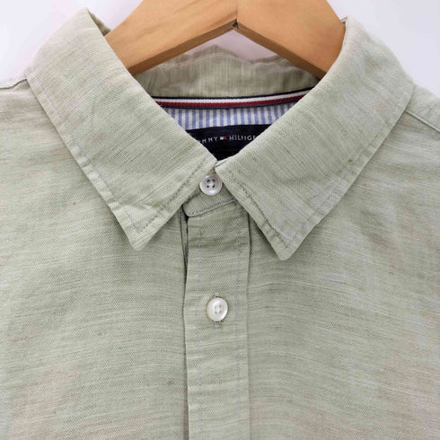 トミーヒルフィガー TOMMY HILFIGER COTTON LINEN 刺繍ロゴ シャツ メンズ XL