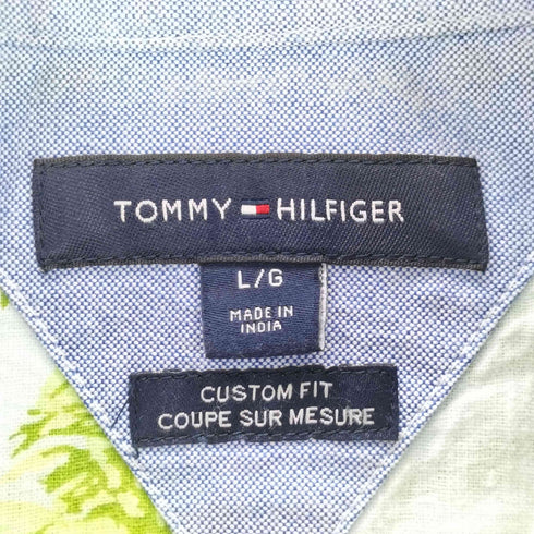 トミーヒルフィガー TOMMY HILFIGER CUSTOM FIT ヤシの木 半袖 ボタンダウンシャツ メンズ L