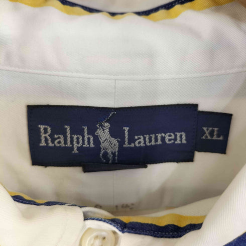 ラルフローレン RALPH LAUREN エンブレム刺繍 太ストライプ S/Sシャツ メンズ import:XL