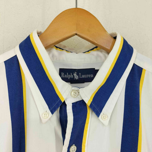 ラルフローレン RALPH LAUREN エンブレム刺繍 太ストライプ S/Sシャツ メンズ import:XL