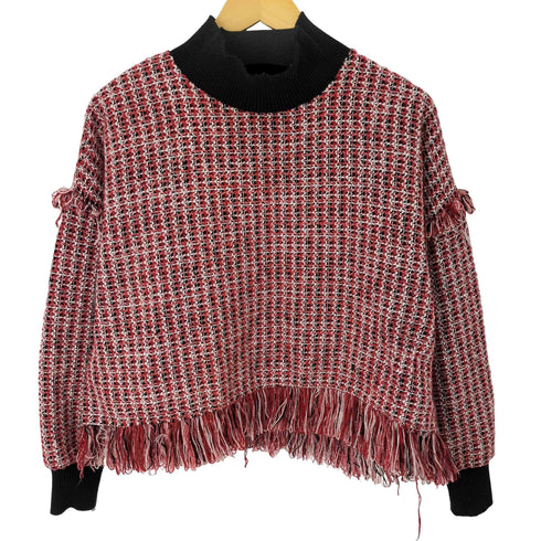 ザラ ZARA フリンジデザイン ハイネックツイードプルオーバー レディース import:XS
