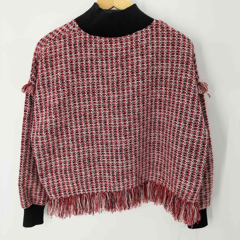 ザラ ZARA フリンジデザイン ハイネックツイードプルオーバー レディース import:XS