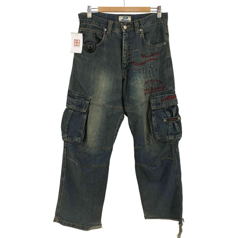 ピコ PIKO 90-00s エンボスx刺繍ロゴ ワイドデニムカーゴパンツ BBOY サーフ メンズ JPN:L