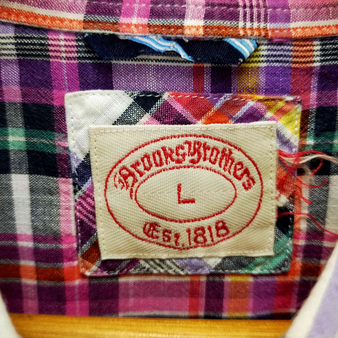 ブルックスブラザーズ BROOKS BROTHERS ロゴ刺繍 チェック柄ボタンダウンシャツ メンズ L