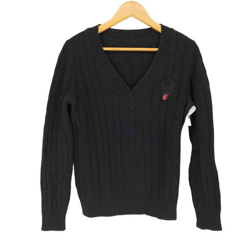 ルシアンペラフィネ Lucien Pellat-Finet カシミヤ混 スカルロゴ刺繍Vネックニット レディース JPN:M