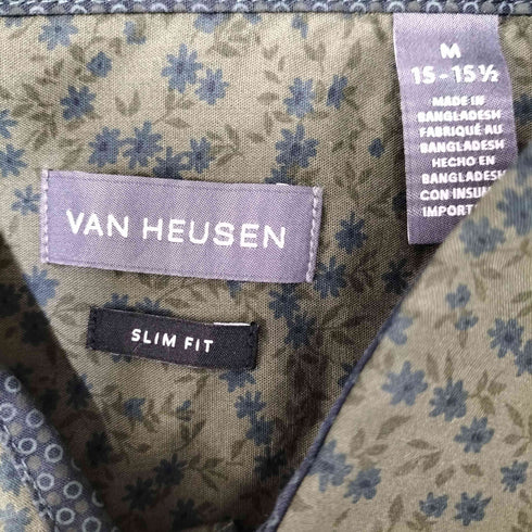ヴァンヒューゼン VAN HEUSEN SLIM FIT 花柄 レギュラーカラー L/S シャツ メンズ import:M