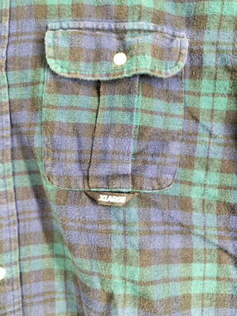 エクストララージ XLARGE 90s OLD USA製 ブラックウォッチ ダブルポケット 長袖ネルシャツ メンズ import:M