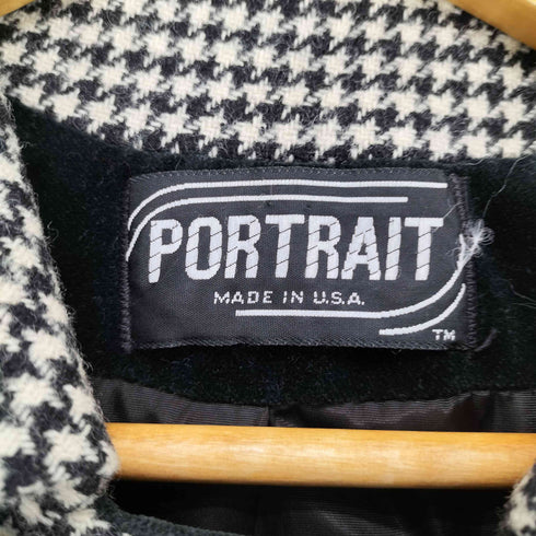 PORTRAIT MADE IN USA ベロア切替 千鳥格子柄 トップボタンウールコート レディース