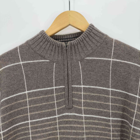 ピュア カシミヤ pure cashmere カシミヤ100 チェック柄ハーフジップニット メンズ import:L