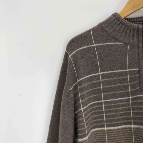 ピュア カシミヤ pure cashmere カシミヤ100 チェック柄ハーフジップニット メンズ import:L