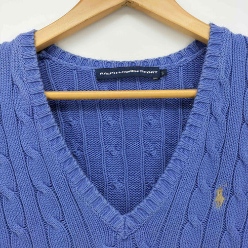 ラルフローレンスポーツ RALPH LAUREN SPORT ポニー刺繍 コットン ケーブル Vネック リブニット セーター レディース import:S