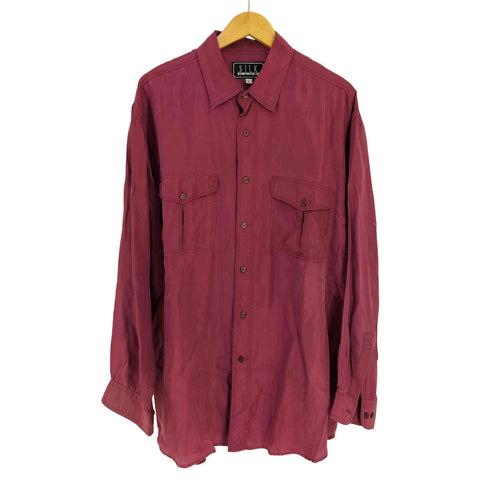 SILK CLUB シルクサテン 両胸フラップ レギュラーカラーシャツ メンズ L