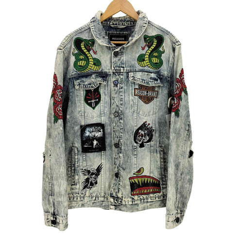 REASON ROCK TOUR DENIM JACKET 両面 ワッペン 刺繍 ウォッシュド ダメージ デニムジャケット メンズ JPN:L