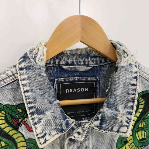 REASON ROCK TOUR DENIM JACKET 両面 ワッペン 刺繍 ウォッシュド ダメージ デニムジャケット メンズ JPN:L