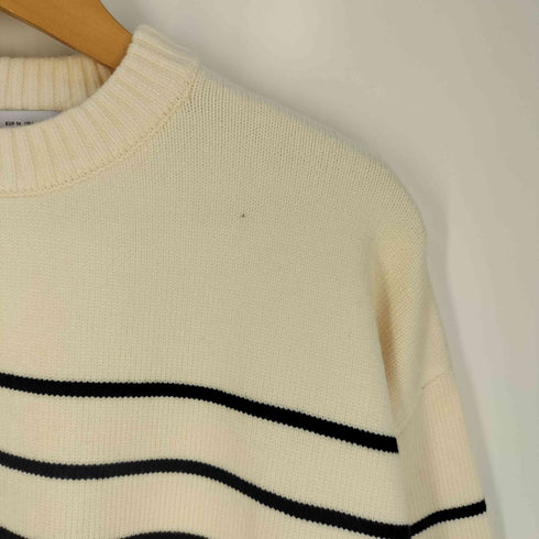 ザラ ZARA 細ボーダー サイドスリット クルーネック ニット レディース import:M