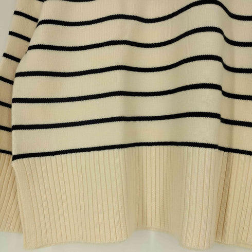ザラ ZARA 細ボーダー サイドスリット クルーネック ニット レディース import:M