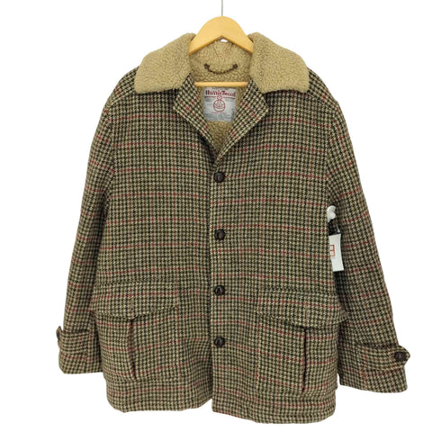 ハリスツイード Harris Tweed 裏ボア くるみボタン ガンクラブチェック ウール ハーフコート メンズ