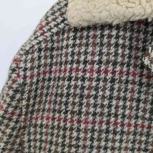 ハリスツイード Harris Tweed 裏ボア くるみボタン ガンクラブチェック ウール ハーフコート メンズ