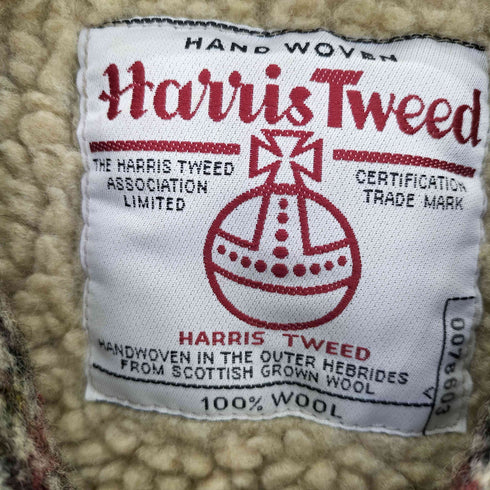 ハリスツイード Harris Tweed 裏ボア くるみボタン ガンクラブチェック ウール ハーフコート メンズ