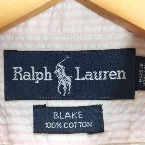 ラルフローレン RALPH LAUREN BLAKE ポニー刺繍 シアサッカー ボタンダウンストライプシャツ メンズ import:L