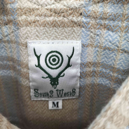 サウスツーウェストエイト SOUTH2 WEST8 フロントロゴ刺繍 バンドカラー チェック プルオーバーシャツ メンズ JPN:M