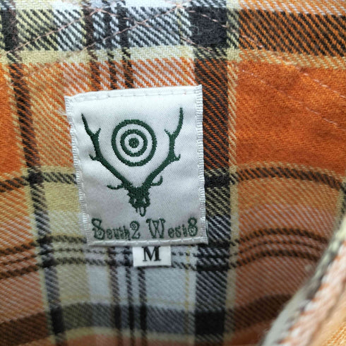 サウスツーウェストエイト SOUTH2 WEST8 フロントロゴ刺繍 バンドカラー チェック プルオーバーシャツ メンズ JPN:M