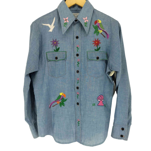 ジェーシーペニー JC Penney 70s NO-IRONタグ 刺繍デザインL/S シャツ メンズ 20