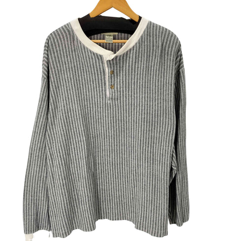 エディーバウアー Eddie Bauer 90S 白タグ L/S ストライプヘンリーネックTシャツ メンズ import:L