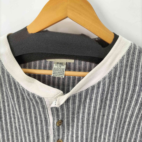 エディーバウアー Eddie Bauer 90S 白タグ L/S ストライプヘンリーネックTシャツ メンズ import:L