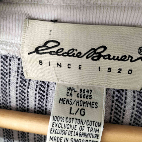 エディーバウアー Eddie Bauer 90S 白タグ L/S ストライプヘンリーネックTシャツ メンズ import:L